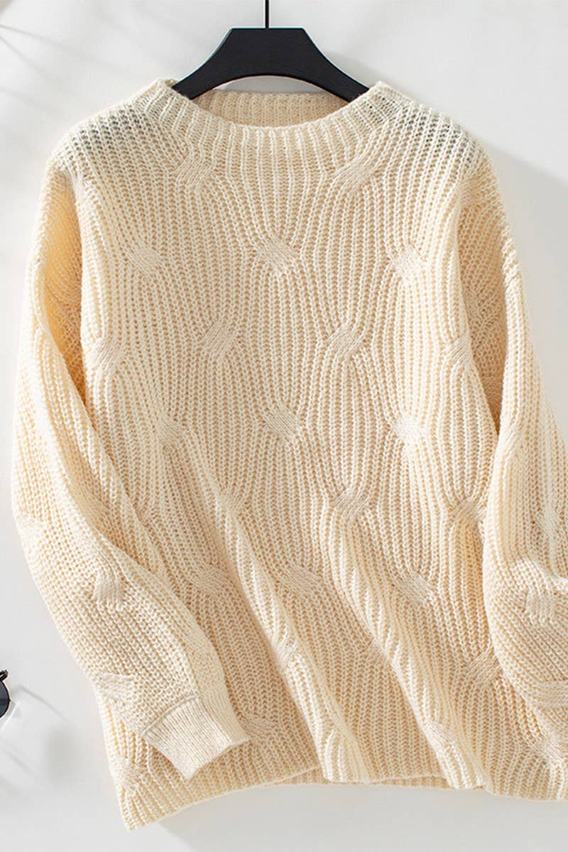CWOSWL2833_SOLID COLOR LOOSE KNITTED LONG-SLEEVED SWEATER