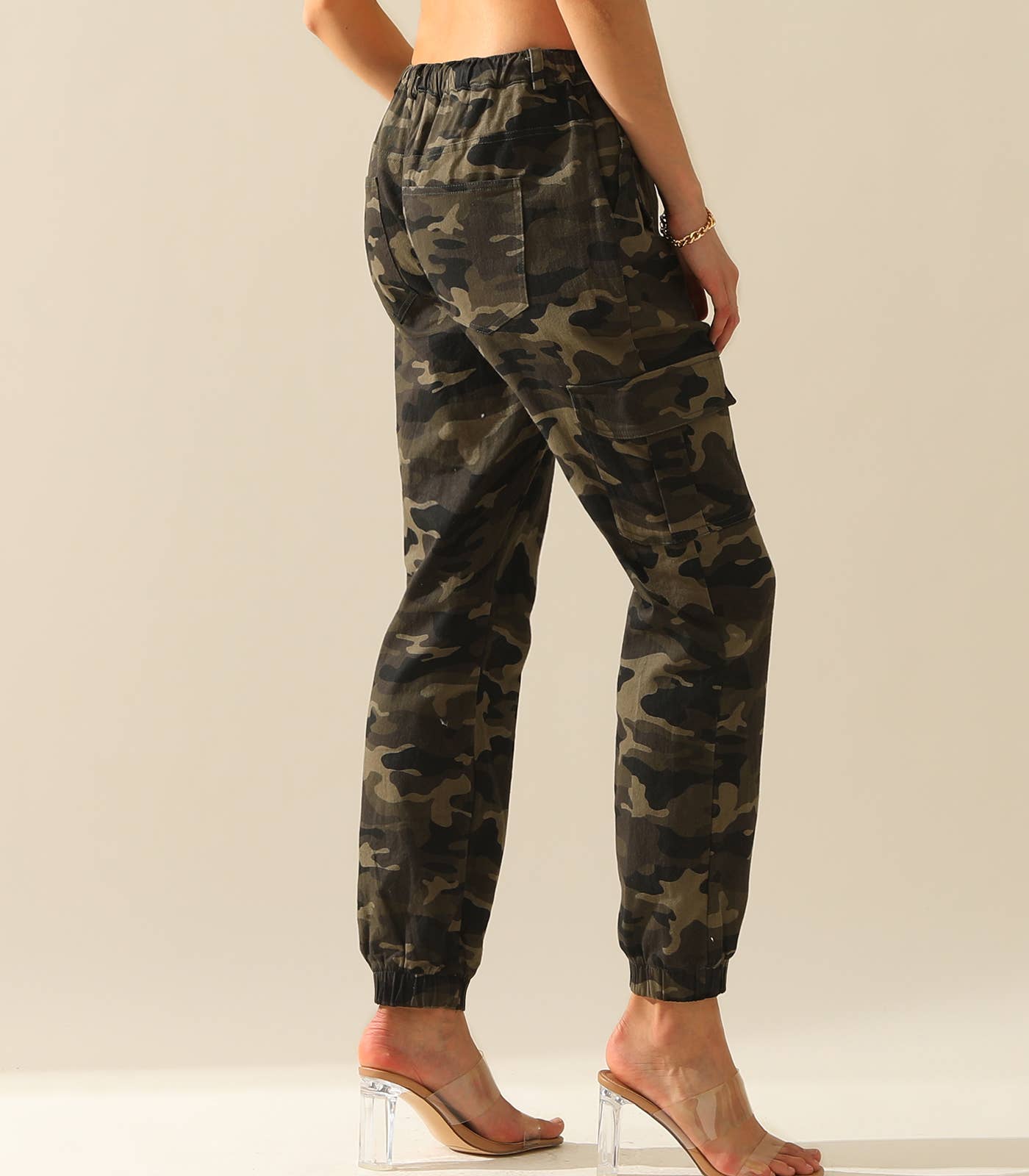 CWBLP400-1_Elastic Waist Camo Cargo Pants Cotton Work Pants