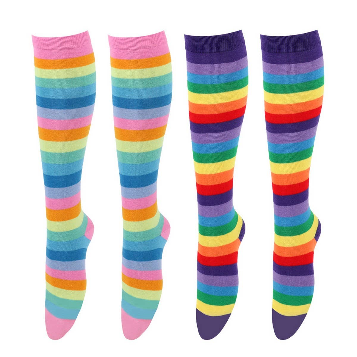 RAINBOW STRIPED MID LENGTH SOCKS KNEE LENGTH SOCKS_CWMS0310