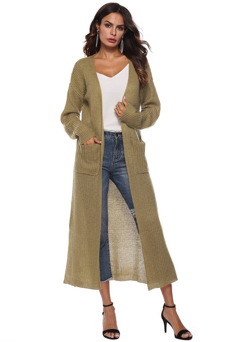 CWSBSL00032_WOMEN LONG KNIT CARDIGAN WITH POCKETS