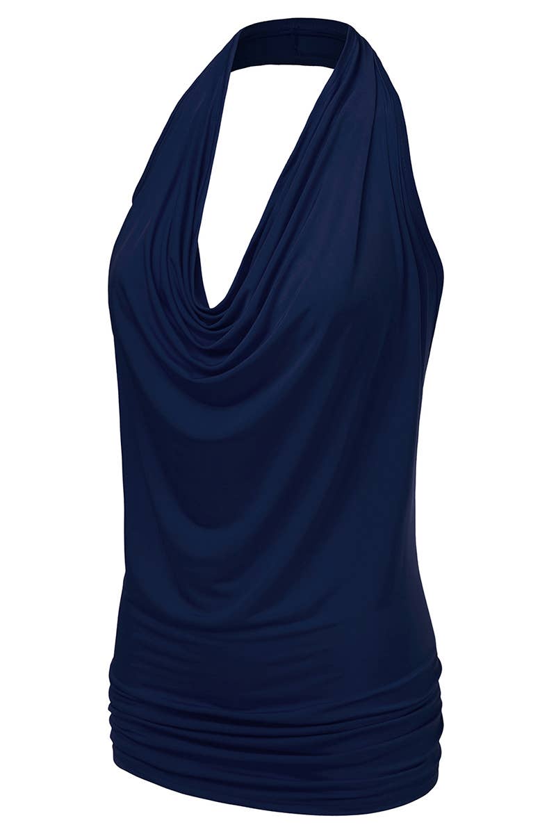 AWTHT028_Halter Neck Draped Front Open Back Top