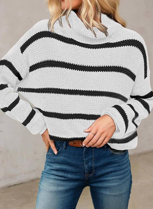 CASUAL TURTLENECK KNIT STRIPED PULLOVER SWEATER