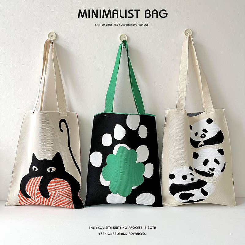 Niche cute panda knitted single-shoulder bag