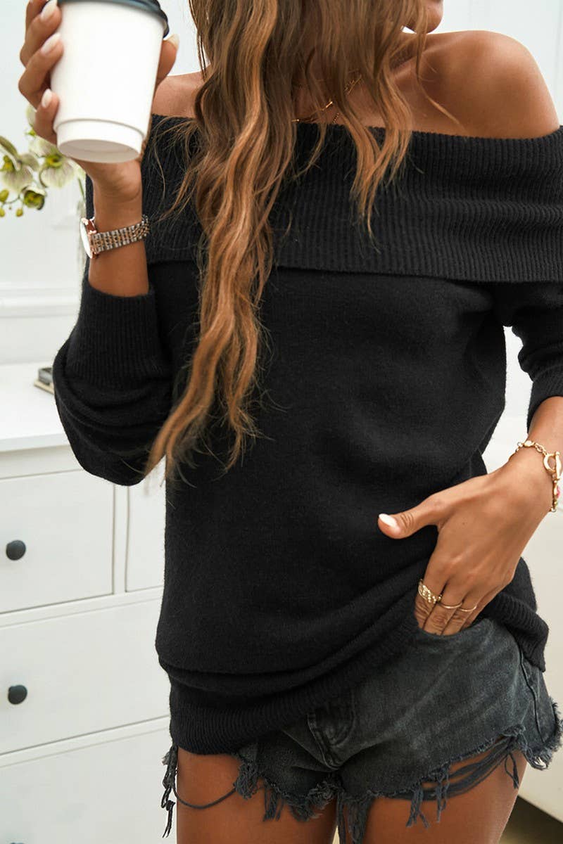 CWTTL1964_TEMPERAMENT CASUAL PULLOVER ONE-SHOULDER SWEATER