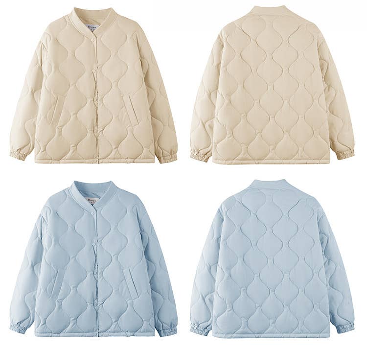 Collar diamond plaid thick padded jacket