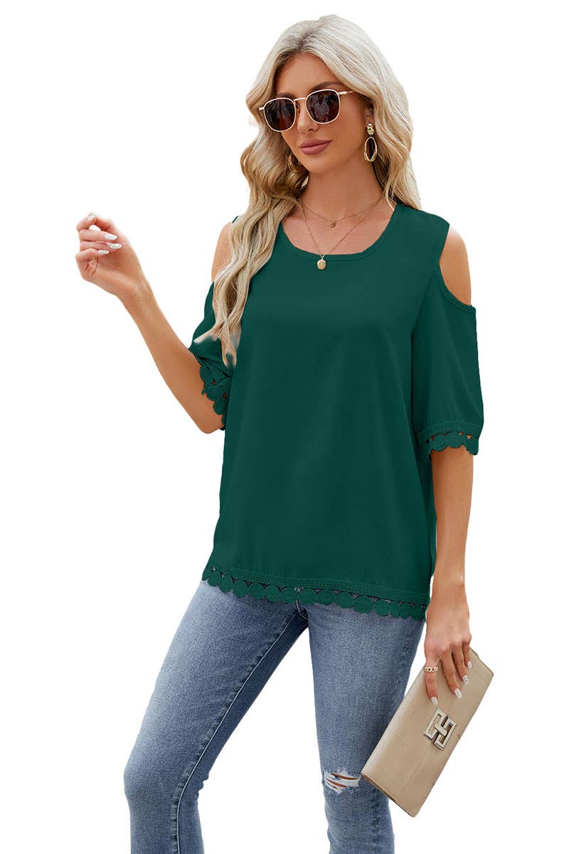 CWTBLS0293_Trim Detailed Short Sleeve Round neck Top