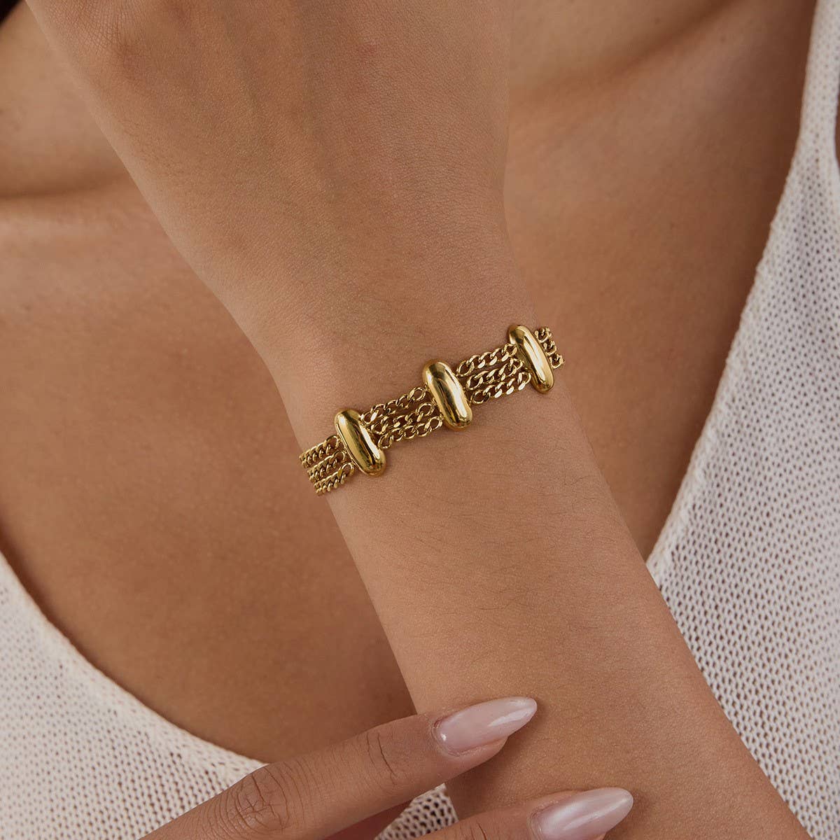 Elegant 18K Gold Layered Chain Bracelet, No Fade
