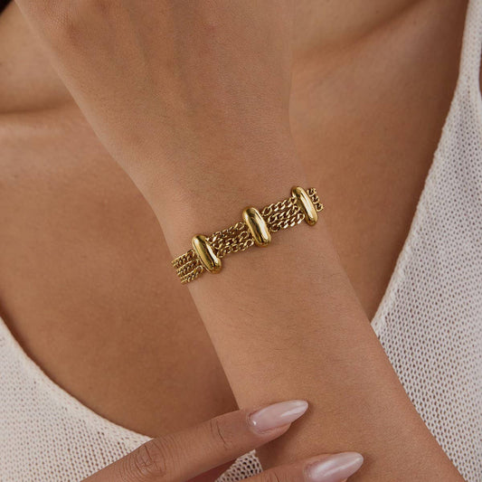 Elegant 18K Gold Layered Chain Bracelet, No Fade