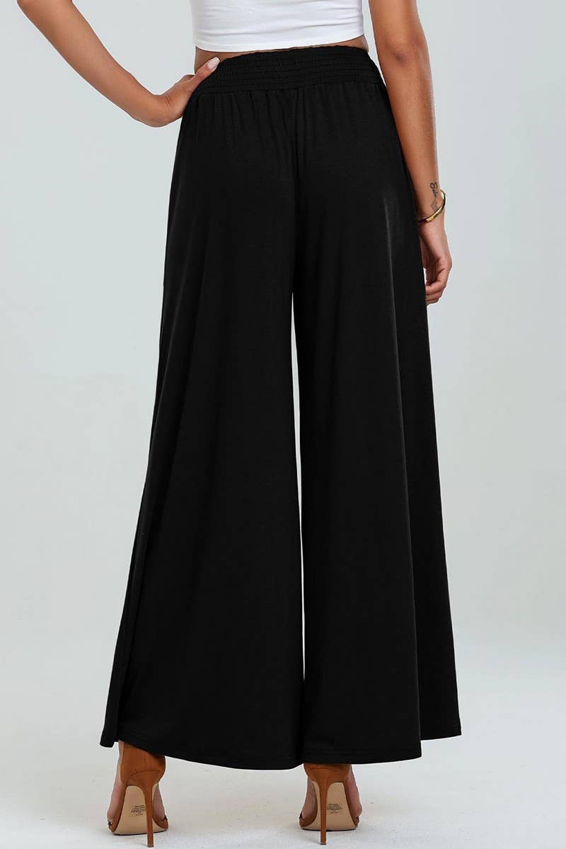 CWBLP1862_SOLID COLOR ELASTIC WAIST LOOSE CASUAL TROUSERS