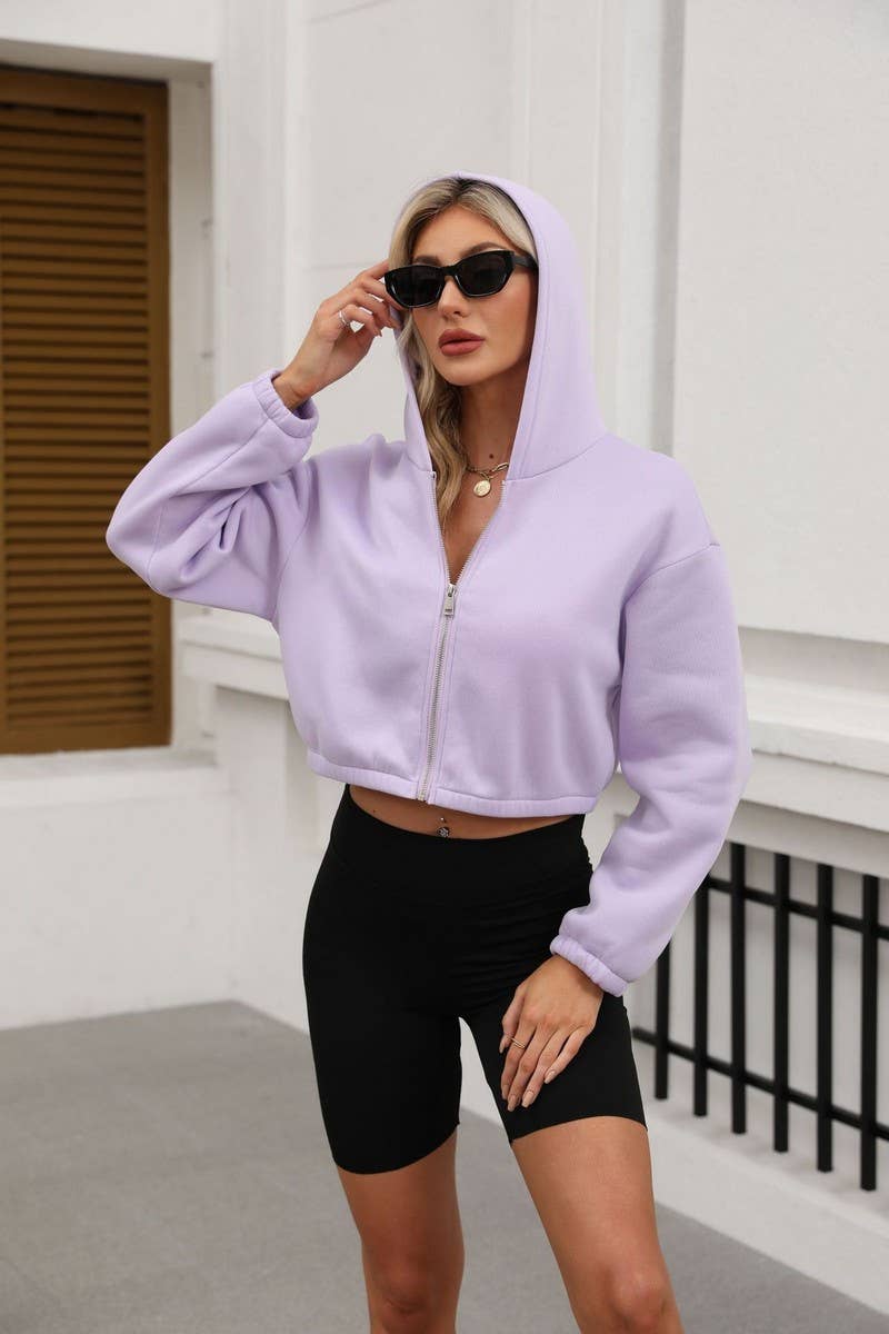 CWOCO0893_SOLID COLOR LONG SLEEVE ZIP-UP HOODIE COATS