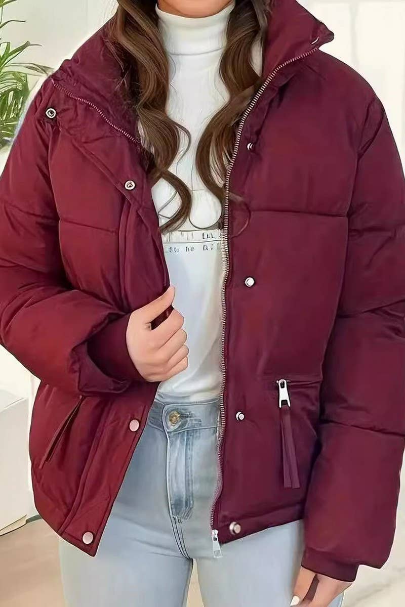 CWOCO0605_STAND COLLAR THICKENED SOLID COLOR COTTON COAT