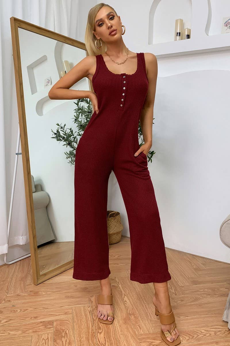 CWSJS0338_Round Neck Sleeveless Long Wide Leg Jumpsuits