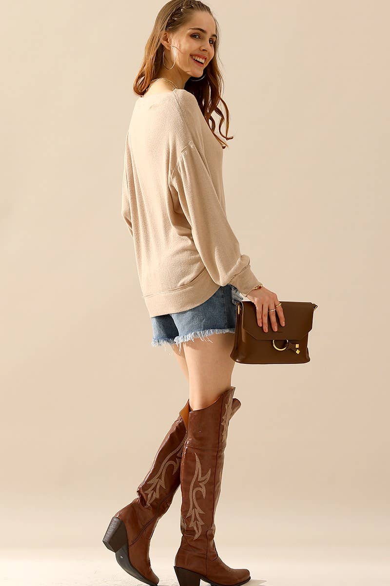 CWTTL1507_ NECK PULLOVER SWEATER KNIT TOP WITH RAW SEAM