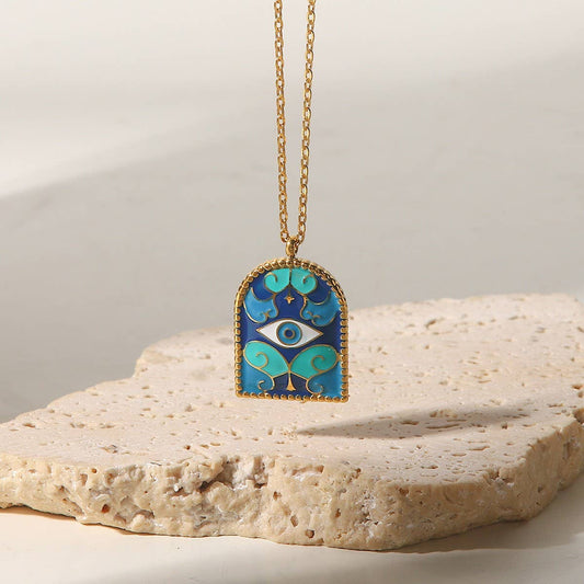 Blue Arches Evil Eye Oil Drop Necklace_CWMM5594