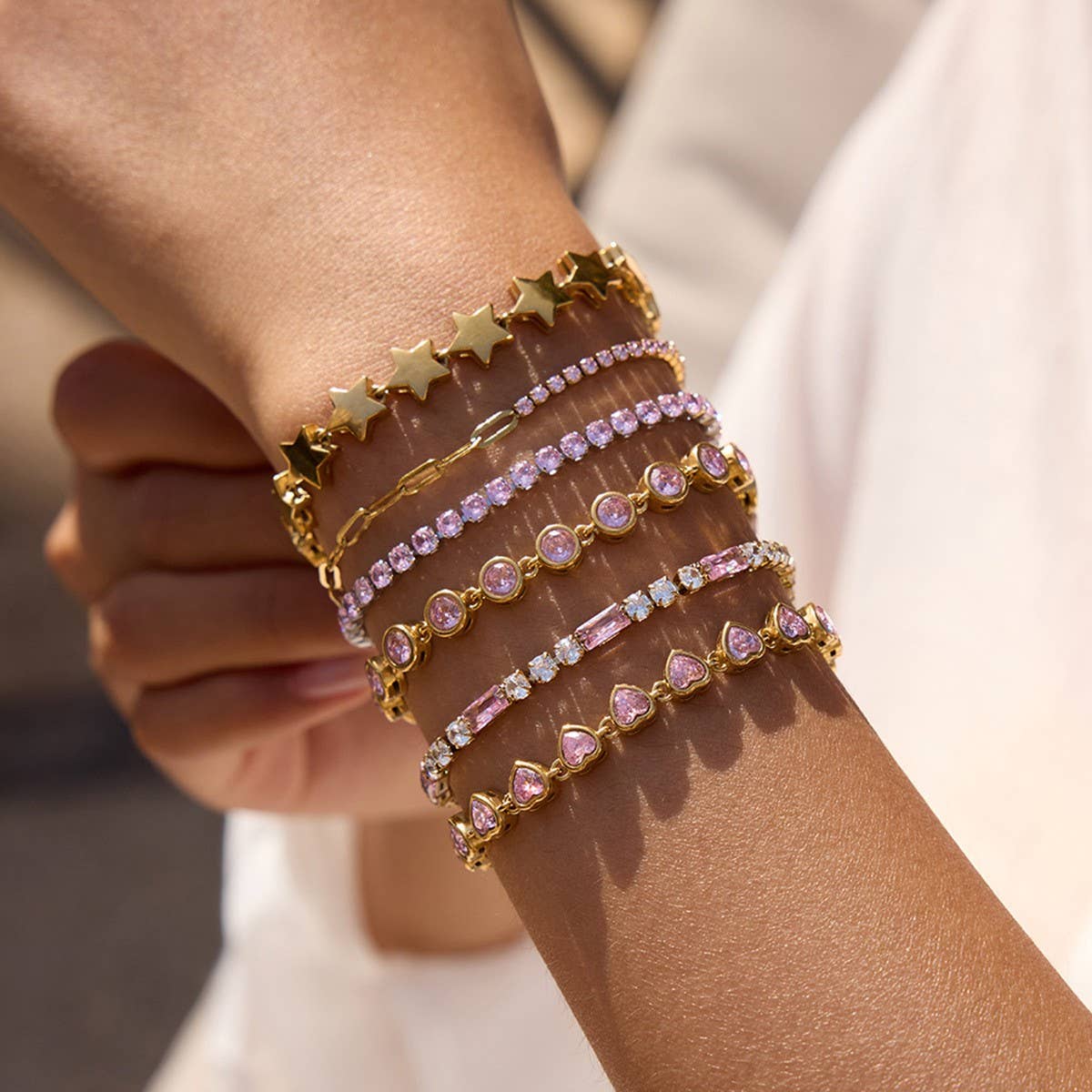 Elegant Heart Zircon Bracelet, Titanium Steel