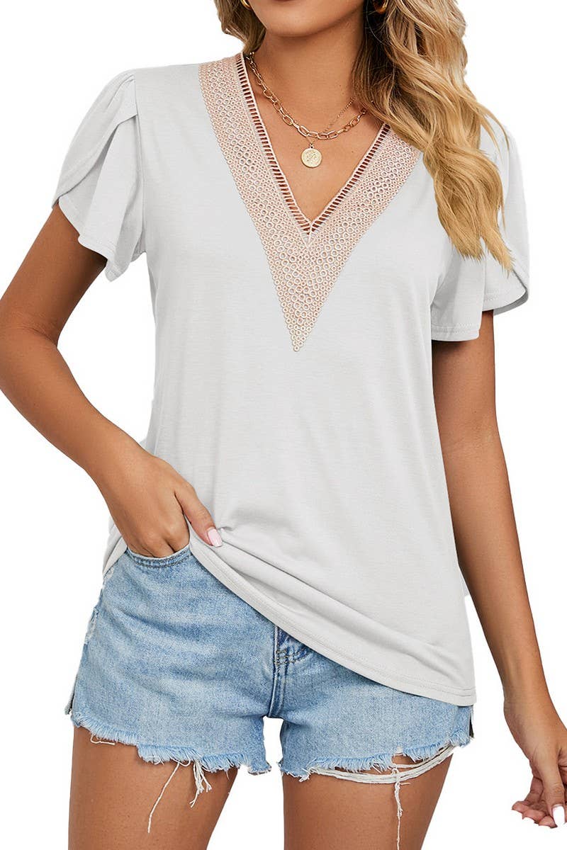 CWTTS1353_SUMMER GOLD LACE V-NECK SHORT SLEEVE T-SHIRT
