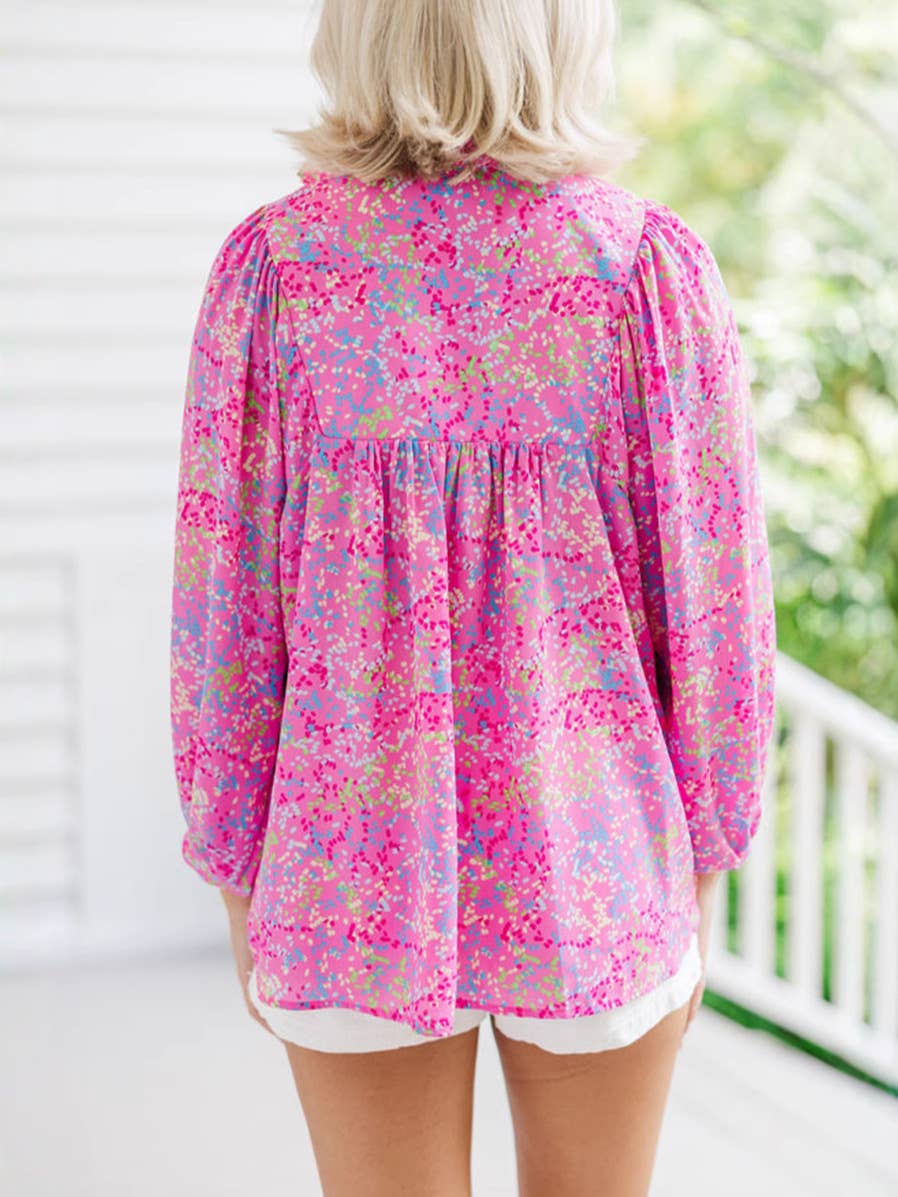 Casual loose flesh-covering pullover floral print shirt