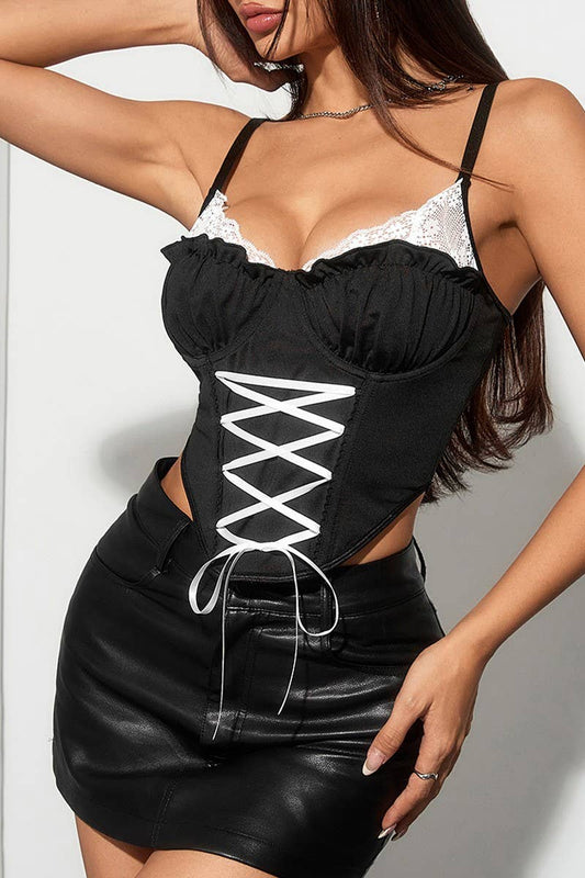 CWTTK0762_LACE-PANEL TIE-WAISTED HERRINGBONE CAMISOLE