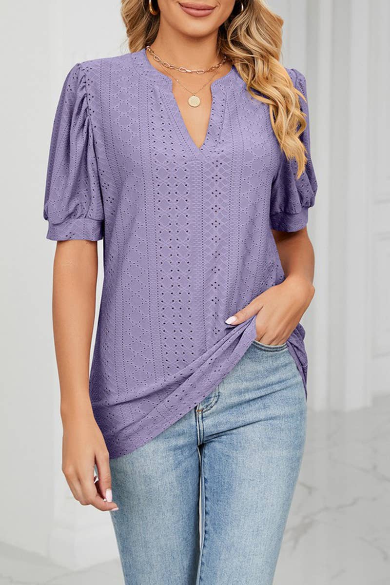 CWTTS1354_SUMMER CASUAL V-NECK SOLID COLOR LOOSE T-SHIRT