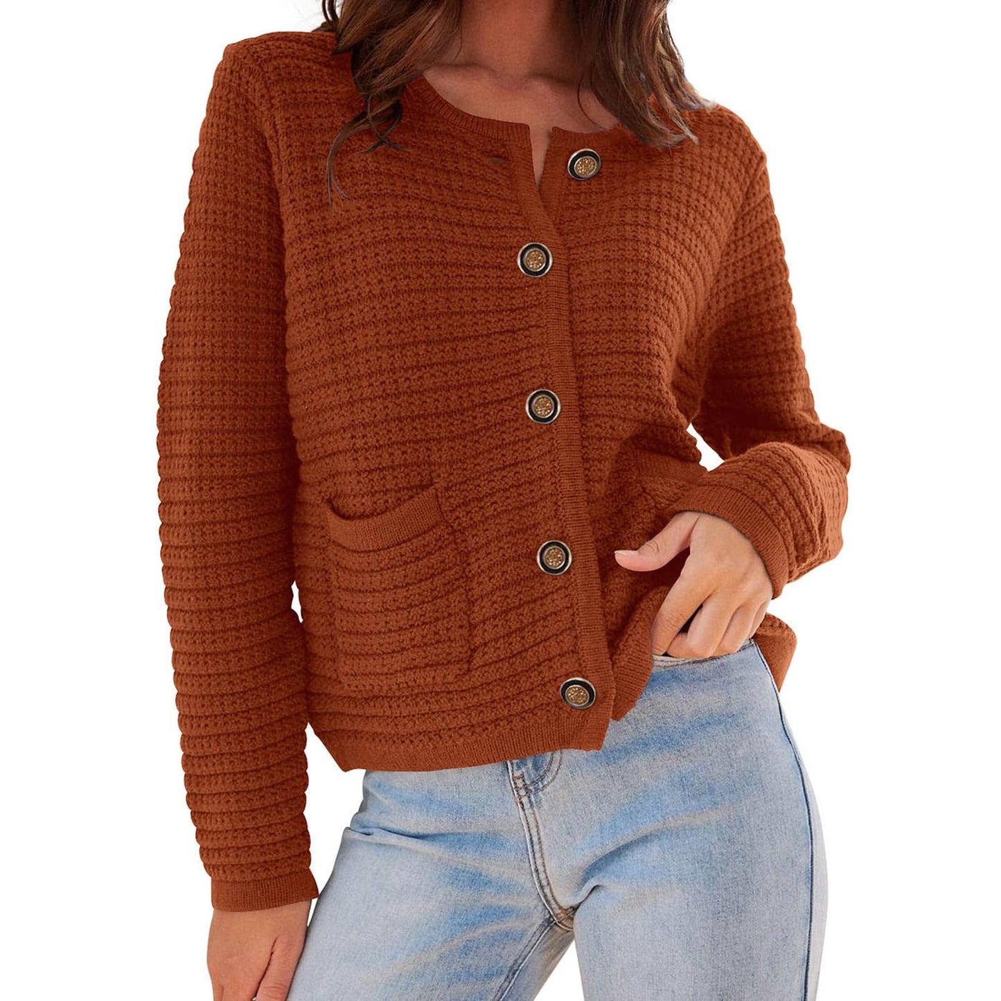 Crew-neck knitted commuter vintage casual cardigan