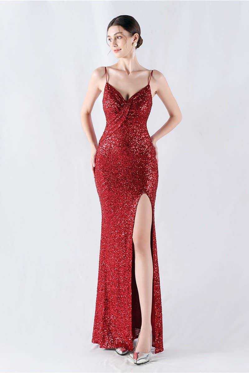 CWDMD4825_ELEGANT SEXY HIGH-SLIT SLING EVENING DRESS