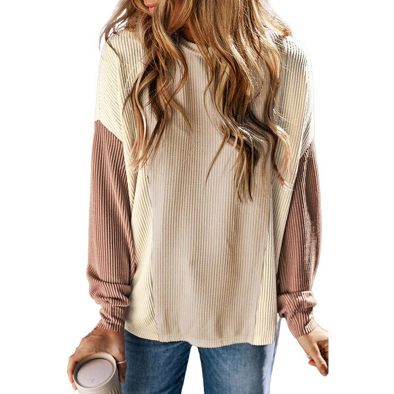 CREW-NECK COLOR CONTRAST LOOSE PULLOVER SWEATER
