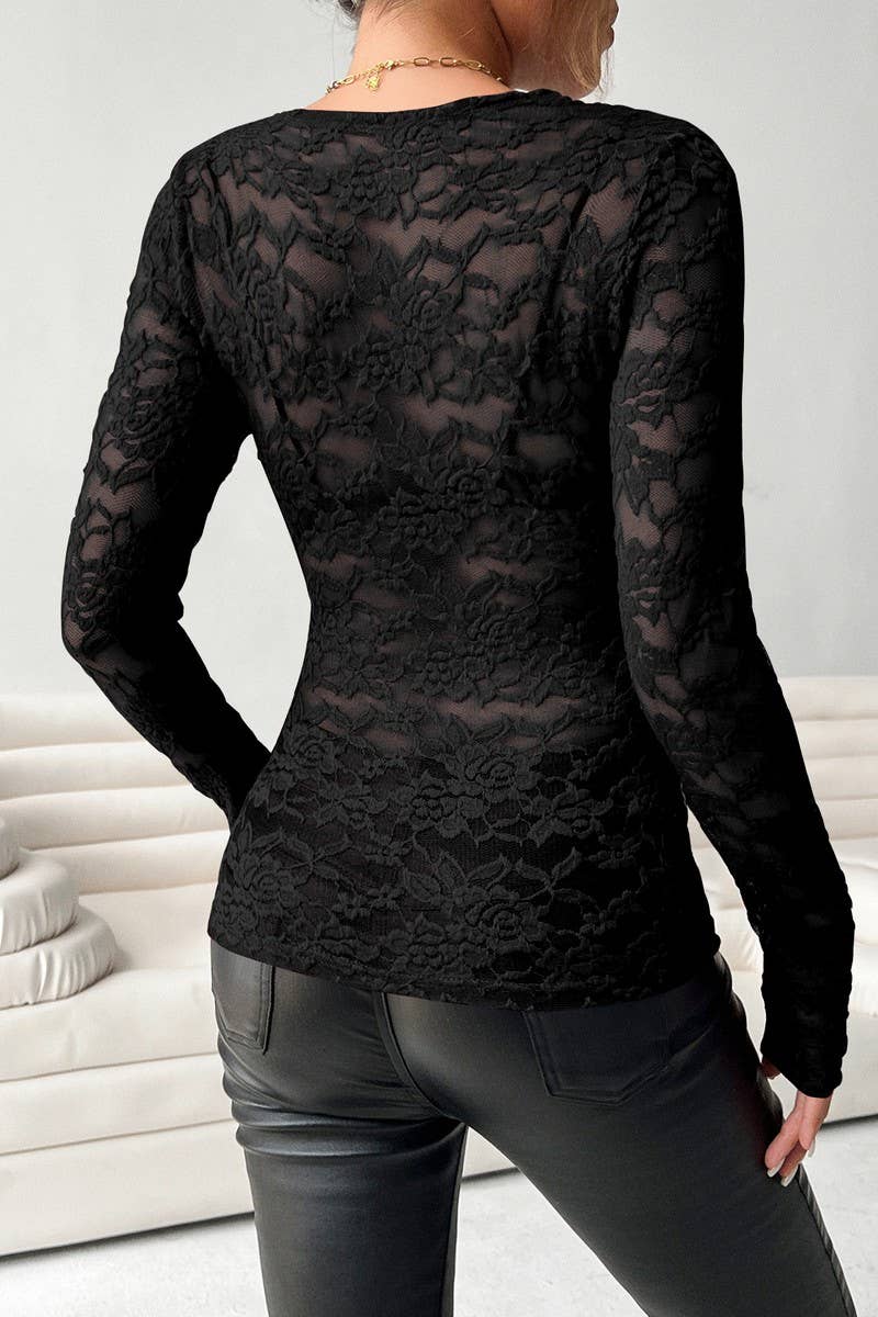 CWTBLL3463_SOLID COLOR V-NECK SCALLOPED NECK LACE TOP