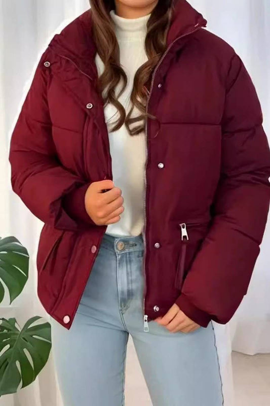 CWOCO0605_STAND COLLAR THICKENED SOLID COLOR COTTON COAT