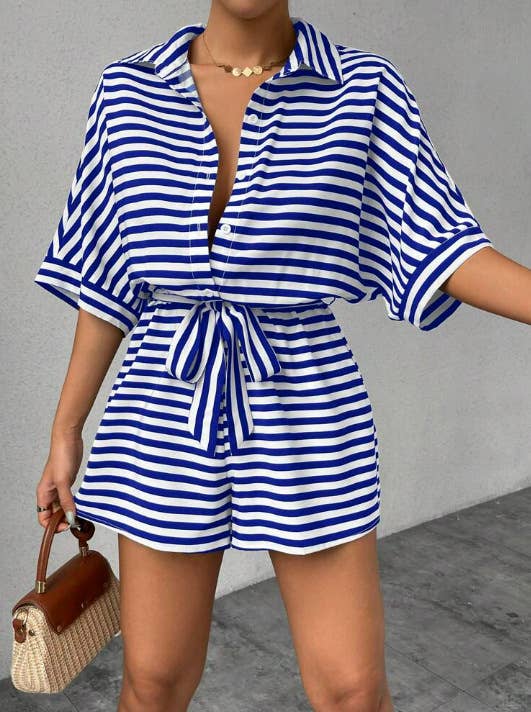 Casual and fashionable striped one-piece shorts