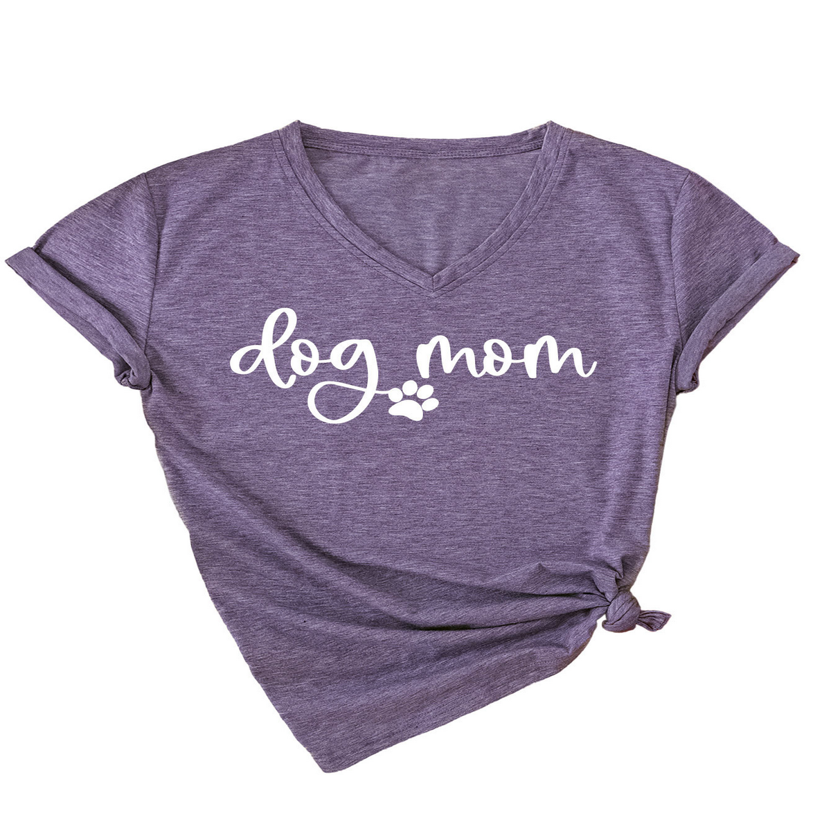Fashion V-Neck Women's Tee with Dog Letter Print_CWTTS1511