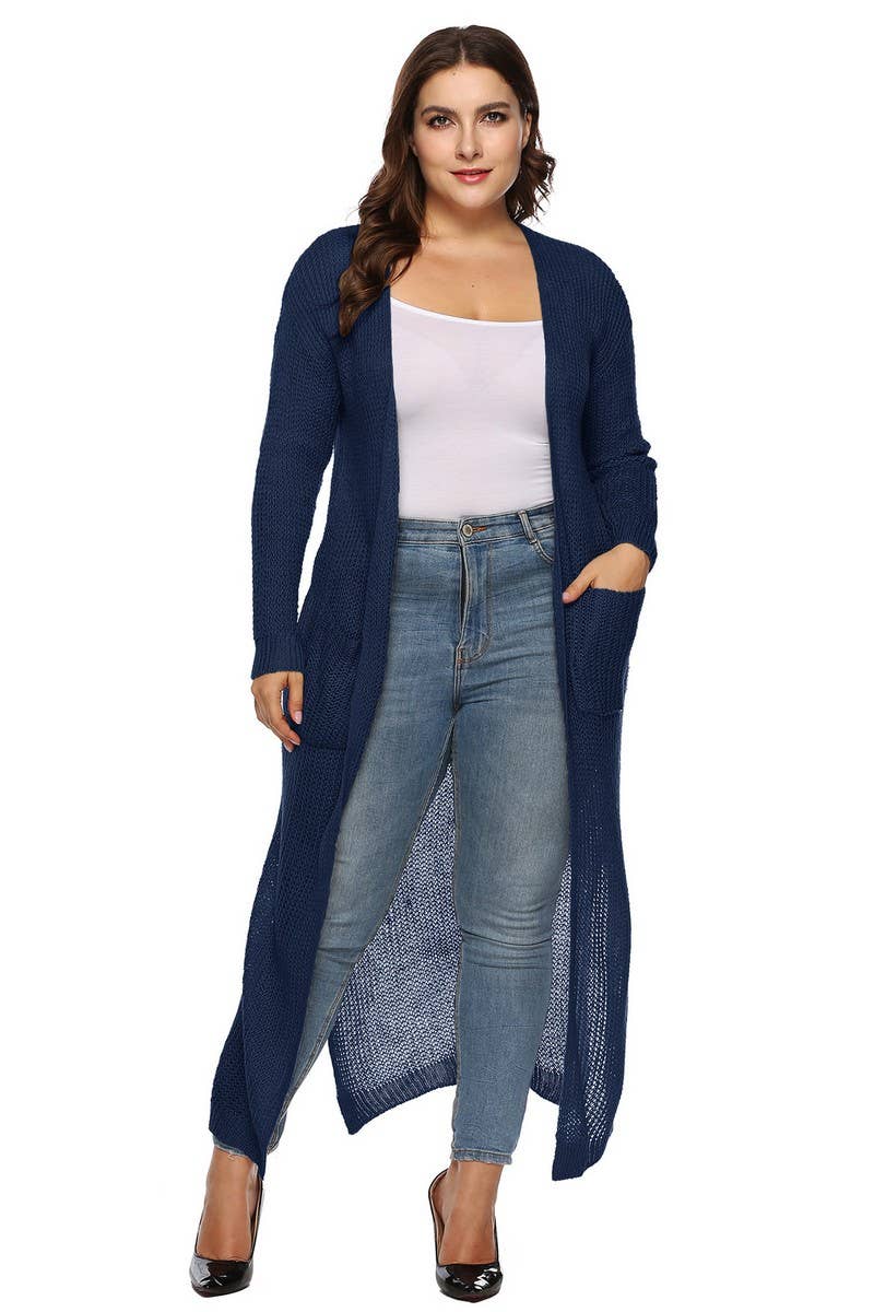 CWOSWL07413_PLUS SIZE WOMEN LONG THICK KNIT CARDIGAN