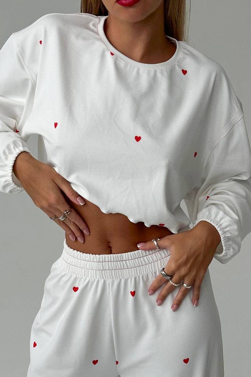 CWSPJ0356_HEART-PRINTED LONG-SLEEVED TROUSERS PAJAMAS SET