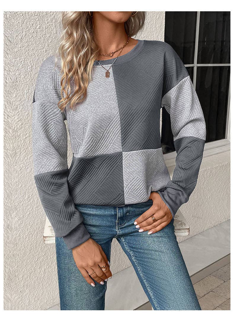 COLOR-MATCHING PULLOVER ROUND NECK SWEATSHIRT