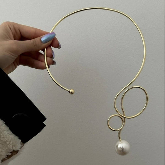 WATERDROP IMITATION PEARL FASHION METAL NECKLACE