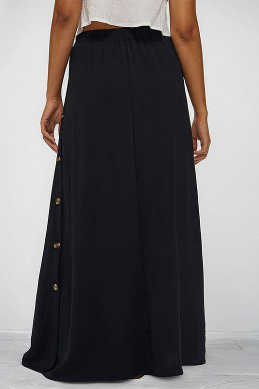 CWBLS0655_BUTTON FRONT POCKETED CASUAL MAXI SKIRT
