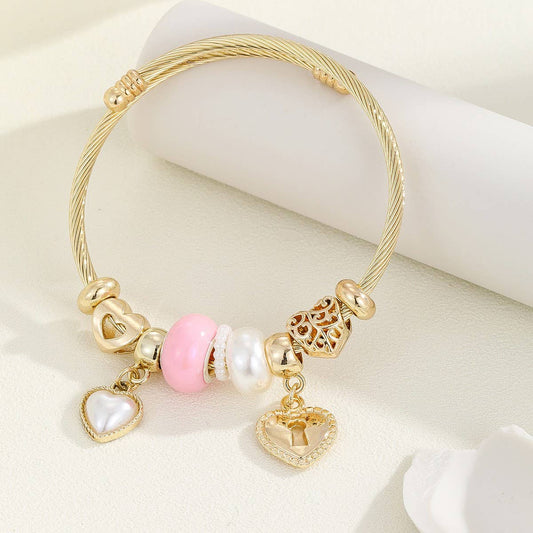 Elegant Couple Bracelet with Glass Heart Pendant