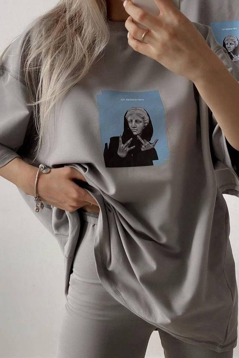 CWTTS1281_COTTON PRINTED LOOSE CASUAL SHORT SLEEVES