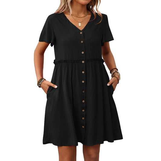 Boho Resort V-neck short-sleeved peplum dress