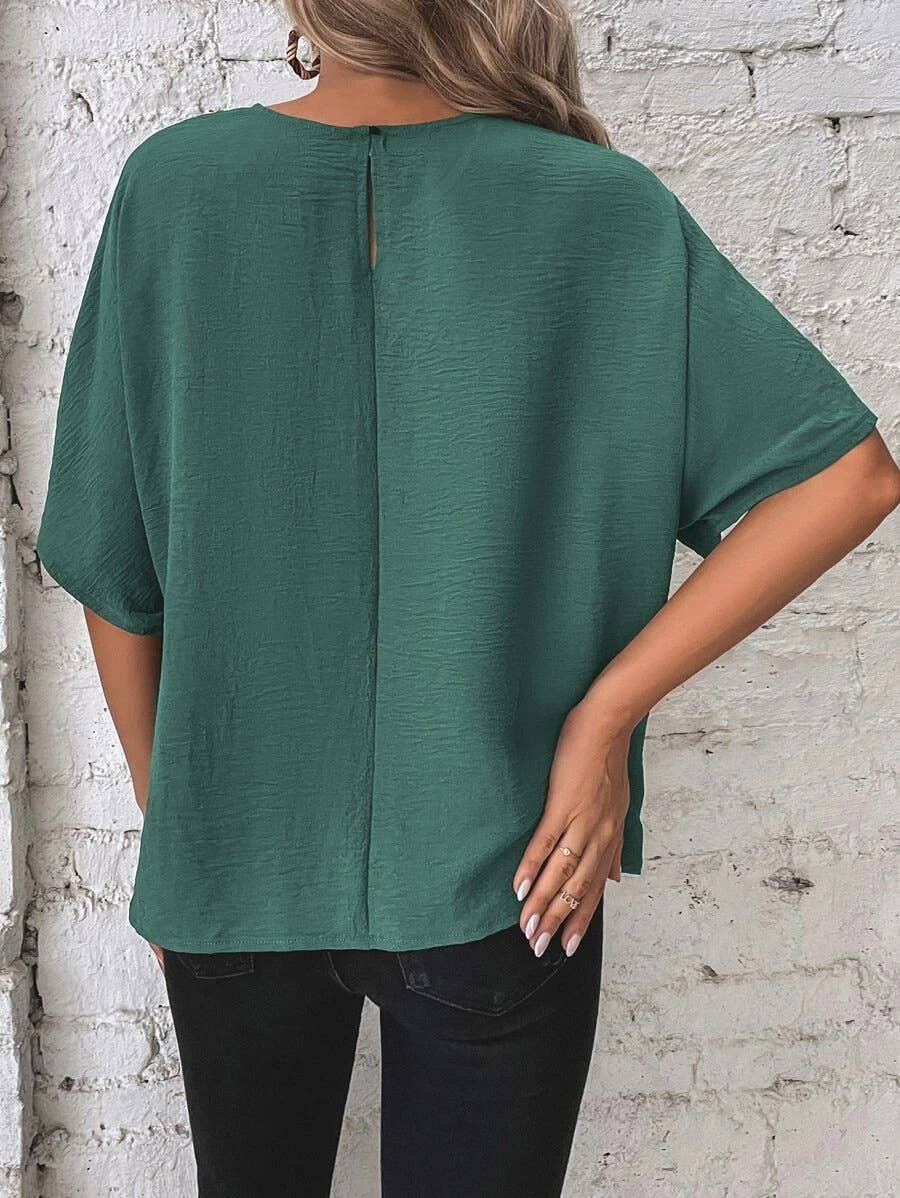 BATWING SLEEVED HEM KNOT LOOSE BLOUSE