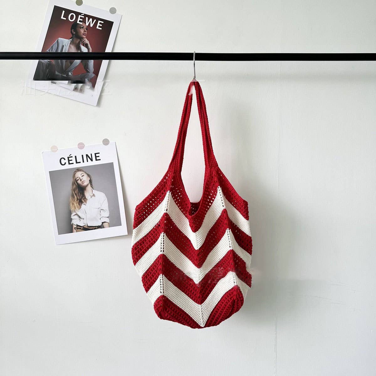 CUAB00635_2025 LARGE STRIPED KNIT WOVEN TOTE SHOULDER BAG