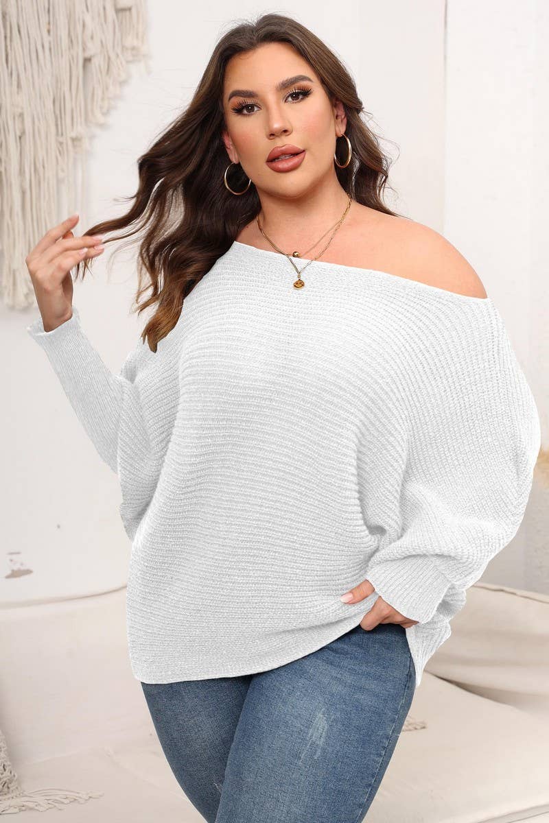 CWOSWL1589_PLUS Size Round Neck Long Sleeve Sweater