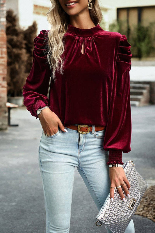 CWTBLL2790_VELVET PUFF SLEEVE TEMPERAMENT LONG SLEEVE TOP