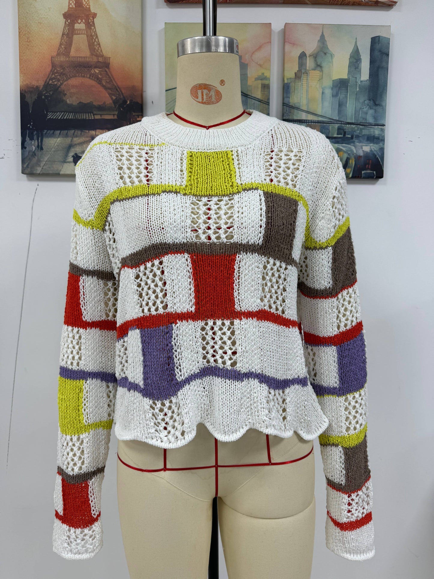 COLOR MATCHING LOOSE PULLOVER LONG SLEEVE SWEATER