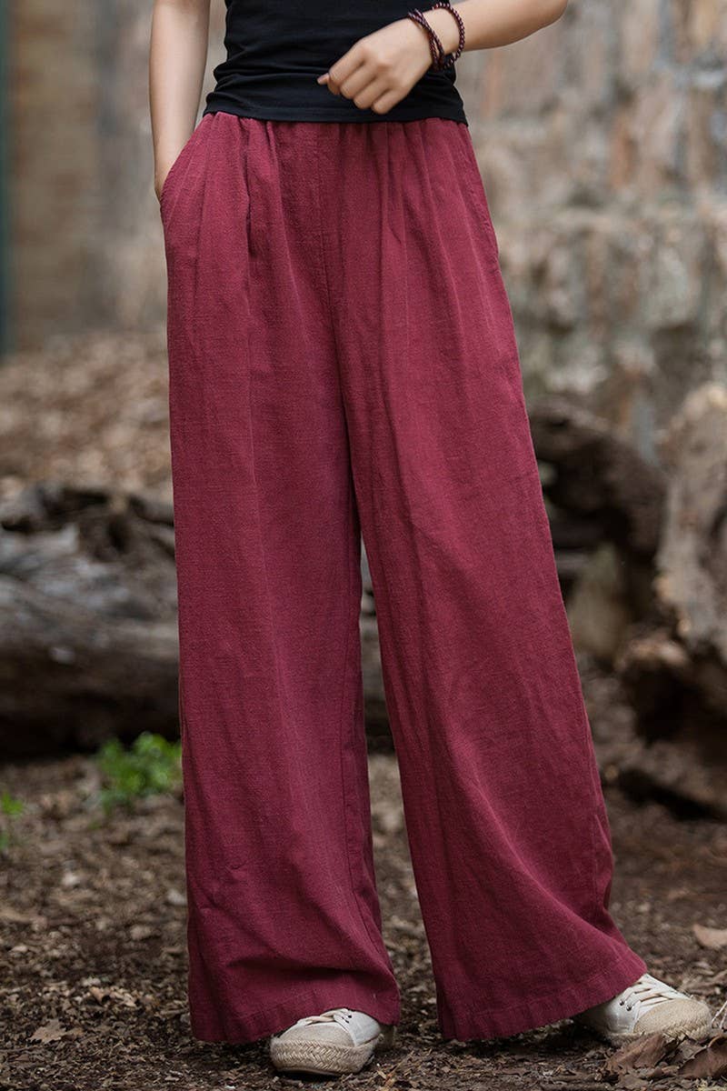 CWBLP1377_COTTON AND LINEN SAND-WASHED WIDE-LEG TROUSERS