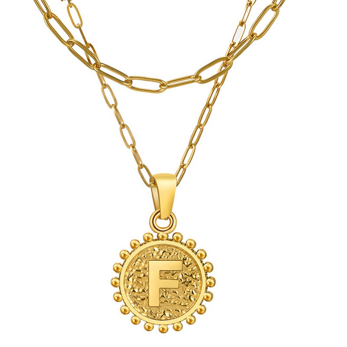 CWAJE1943_Round Paper Clip Letter Double Necklace,Gold