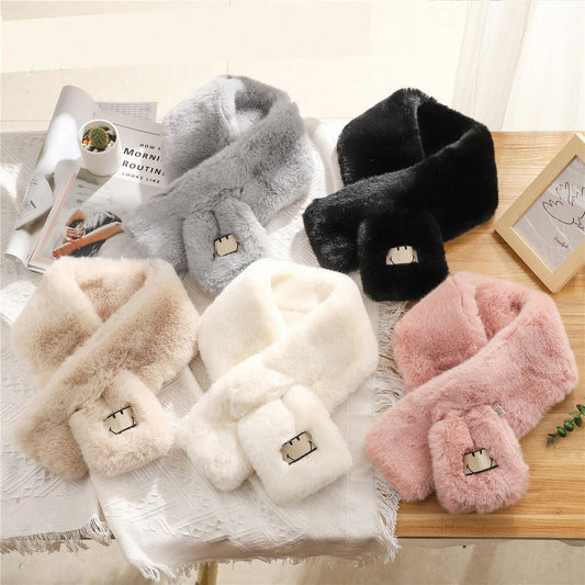 Smiley Faux Rabbit Fur Scarf ??Cozy Winter Wrap_CWASC1250