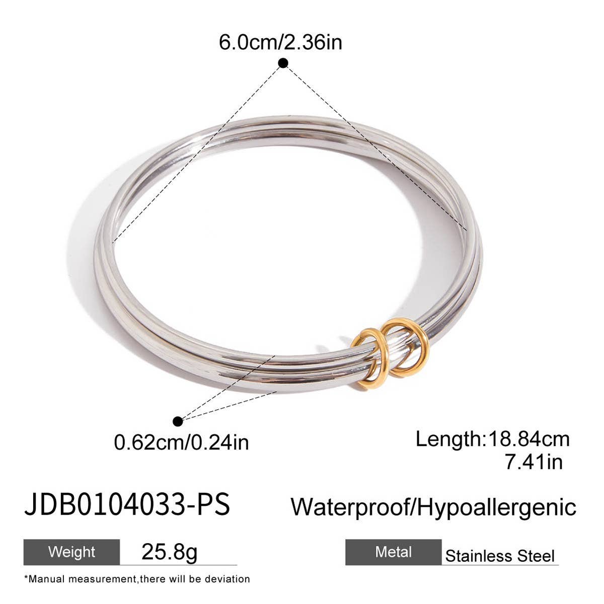 Classic Two-Tone Double Ring Bangle, 18K Gold