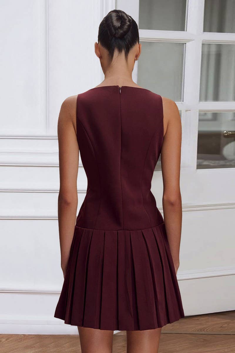 CWDSD8906_SLEEVELESS RUCHED WAIST FLARED MINI DRESS