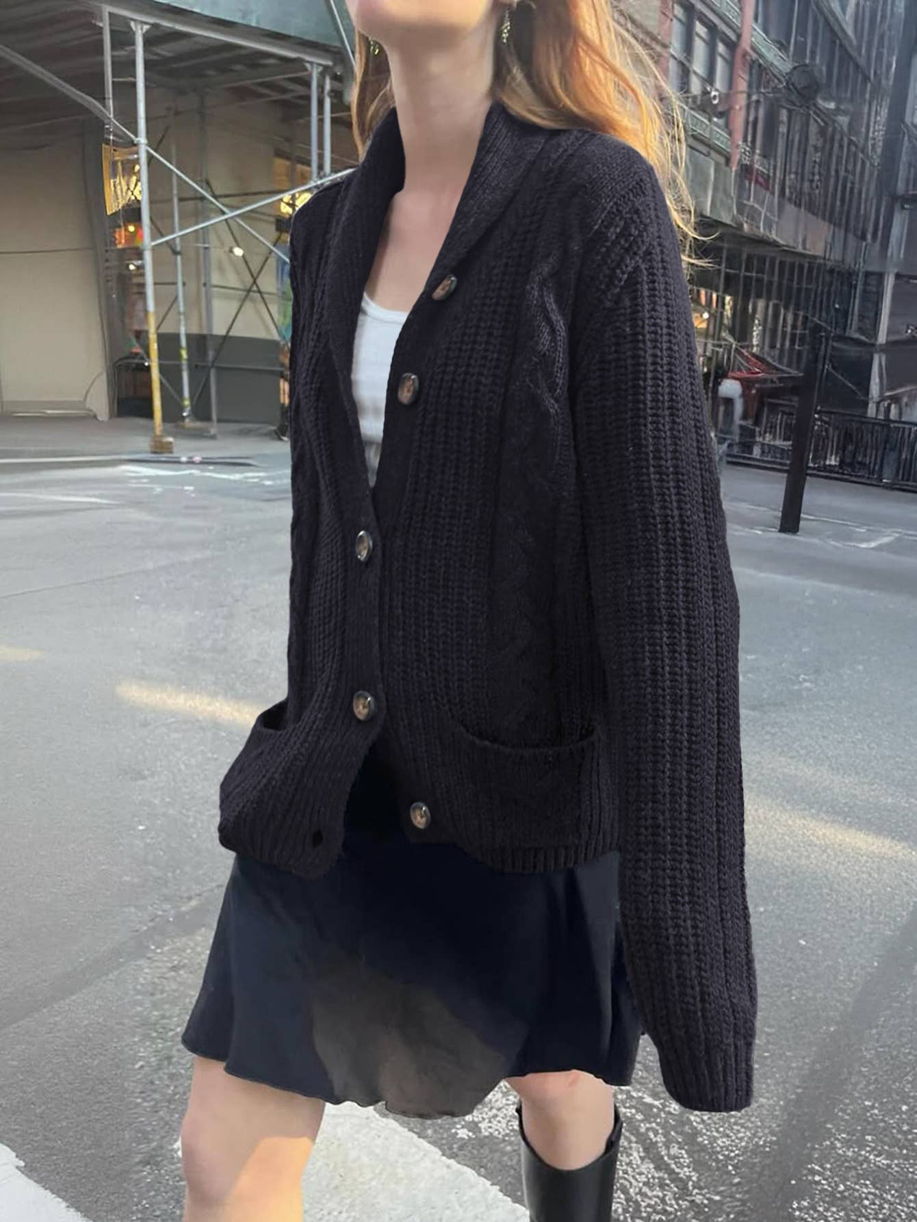 Casual simple button long-sleeved woolen coat