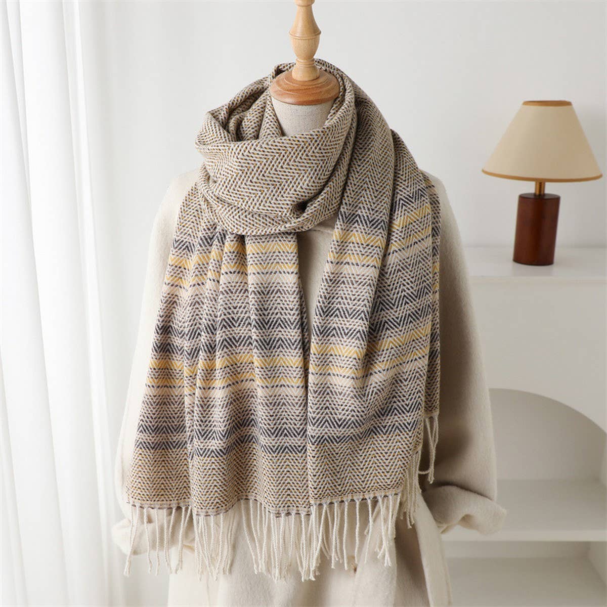 Classic Checkered Shawl Scarf with Soft Tassels
